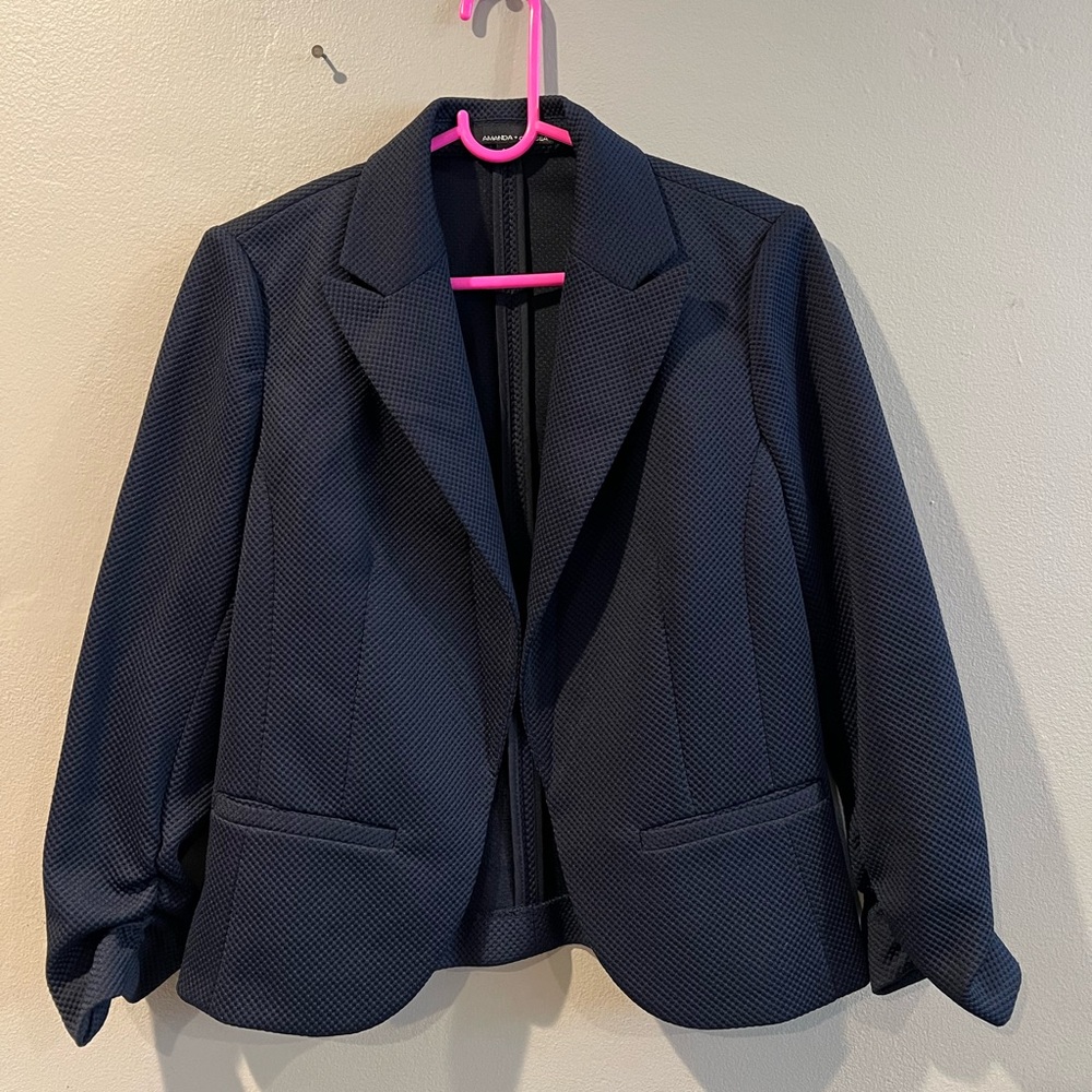 Amanda + Chelsea Women’s Navy Blue Textured Blazer Jacket Ruche Sleeves Career 6